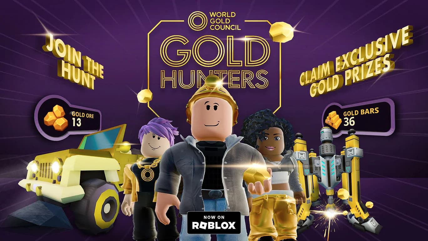 Gold Hunters campaign key art featuring Roblox characters on a treasure hunt