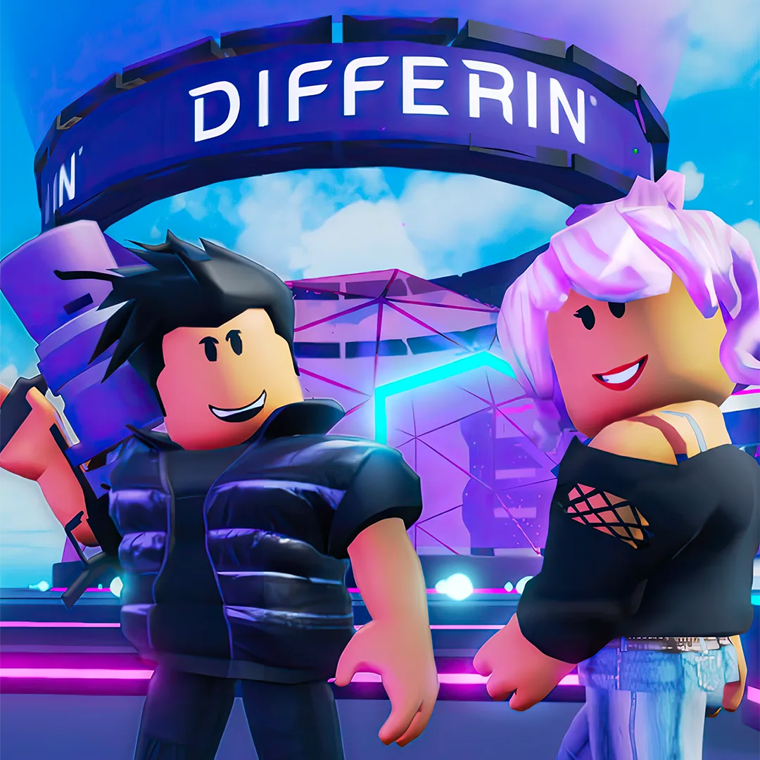 Differin Level Up Lobby skincare education experience on Roblox with mini-games and skincare tips