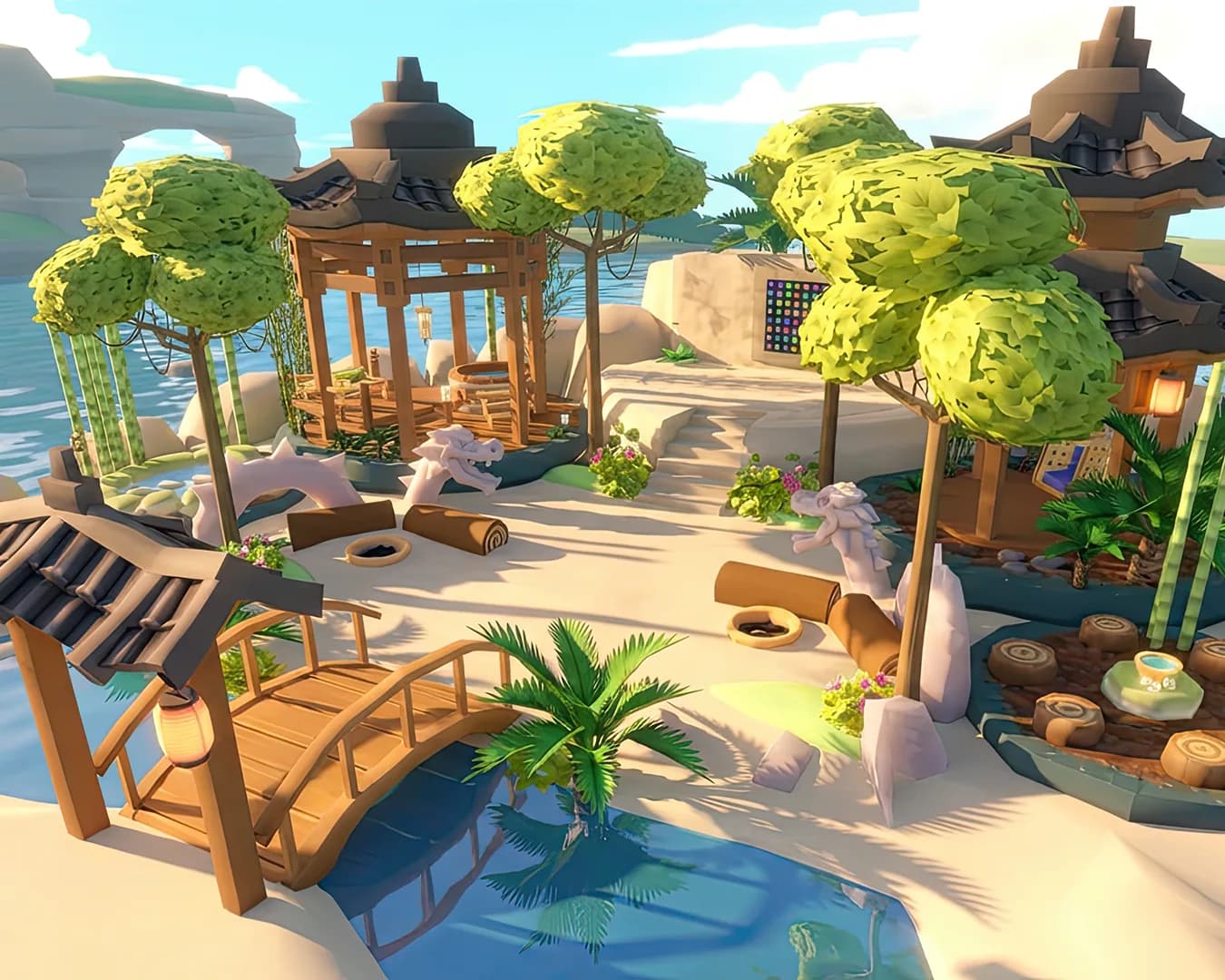Match and Flow relaxing match-3 puzzle game for Meta Horizons with vibrant blocks and island paradise